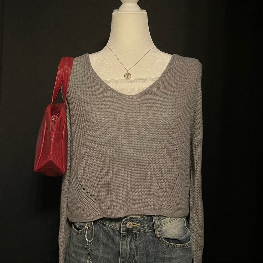 Cozy Gray Cropped Knit Sweater